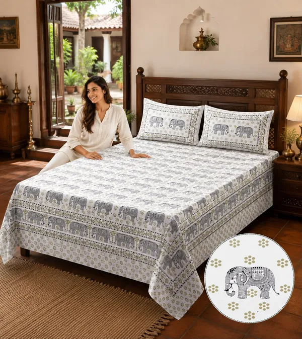 Royal_Walk-_White_with_Elephant_Print_King_Size_Bedsheet