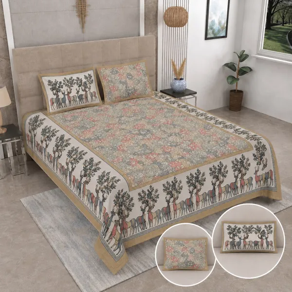Cotton_|_King_Size_|_Flat_Bedsheet_|_Brown_With_Deer_Print_With_2_Pillow_Covers|_-_Royal_Walk