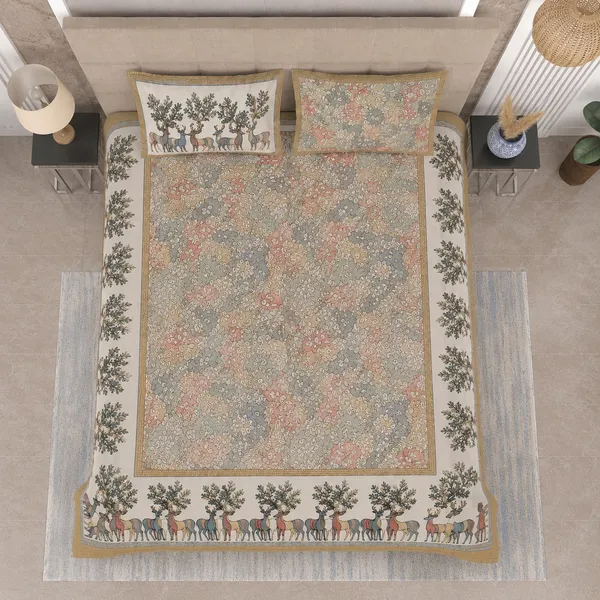 Cotton_|_King_Size_|_Flat_Bedsheet_|_Brown_With_Deer_Print_With_2_Pillow_Covers|_-_Royal_Walk