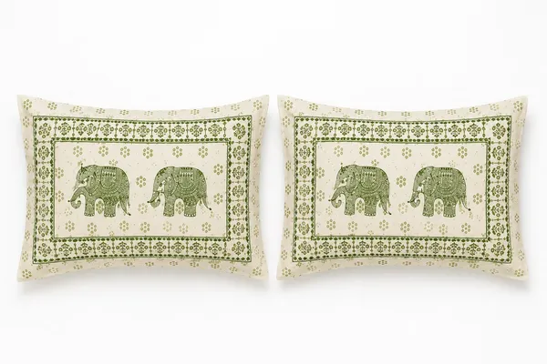 Royal_Walk_-_Elephant_Print_in_Green_and_Beige_Color_King_Size_Bedsheet