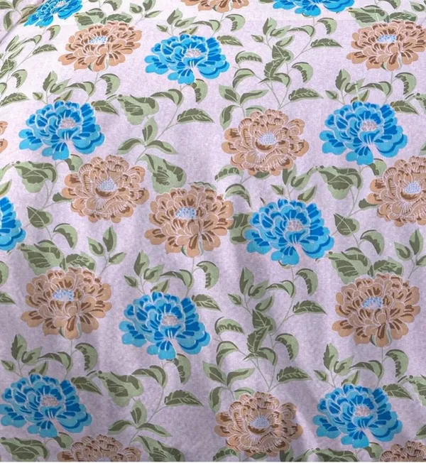 Cotton_|_Super_King_Size_|_Flat_Bedsheet_|_Peach_With_Blue_Flowers_With_2_Pillow_Covers|_-_Royal_Weave