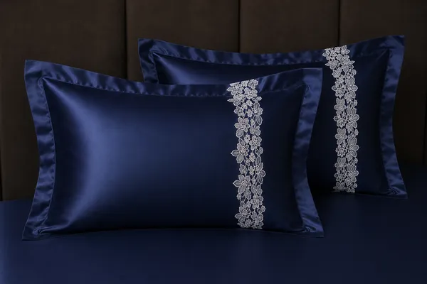 Satin_|_Super_King_Size_|_Flat_Bedsheet_|_Blue_With_Lace_on_2_Pillow_Covers|_-_Silken_Shine