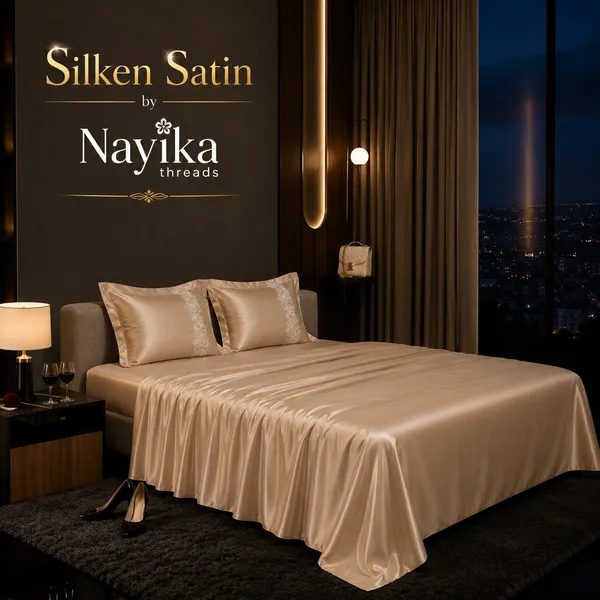 Satin_|_Super_King_Size_|_Flat_Bedsheet_|_Peach_With_Lace_on_2_Pillow_Covers|_-_Silken_Shine