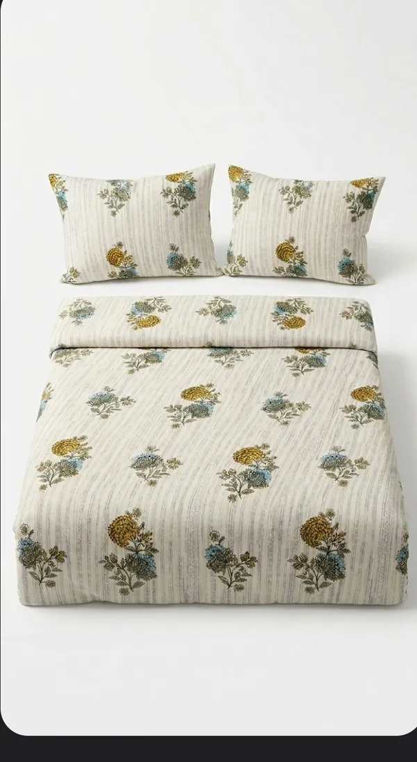 Cotton_|__Super_King_Size_|_Bedsheet_|_Grey_With_Yellow_Flower_Handblock_|_2_Pillow_Covers|_-Star_Loom