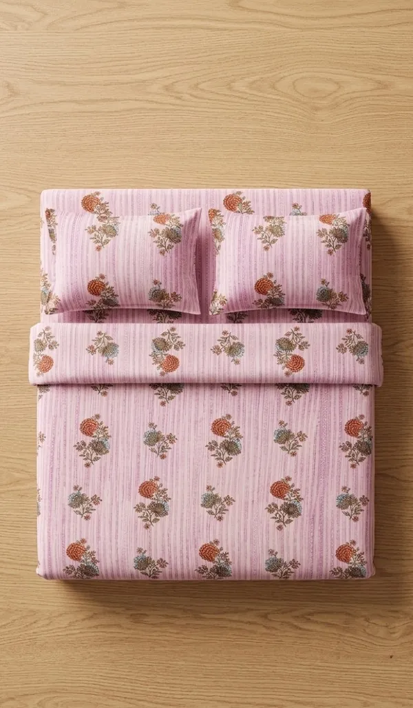 Cotton_|__Super_King_Size_|_Bedsheet_|_Pink_Handblock_|_2_Pillow_Covers|_-Star_Loom