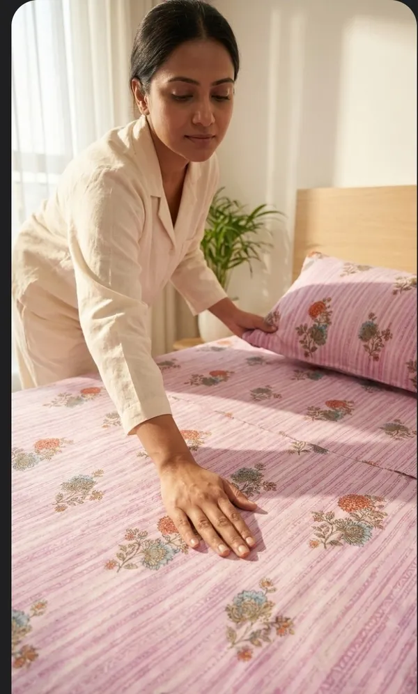 Cotton_|__Super_King_Size_|_Bedsheet_|_Pink_Handblock_|_2_Pillow_Covers|_-Star_Loom