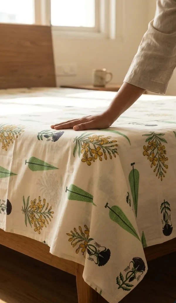 Cotton_|__Super_King_Size_|_Bedsheet_|_White_With_Multicolor_Handblock_|_2_Pillow_Covers|_-Star_Loom