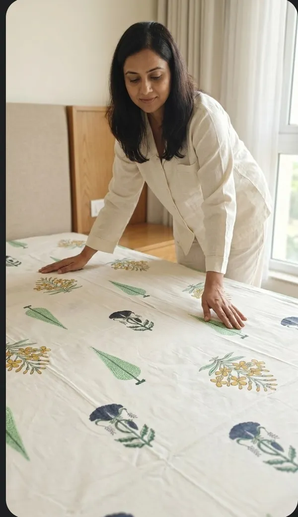 Cotton_|__Super_King_Size_|_Bedsheet_|_White_With_Multicolor_Handblock_|_2_Pillow_Covers|_-Star_Loom