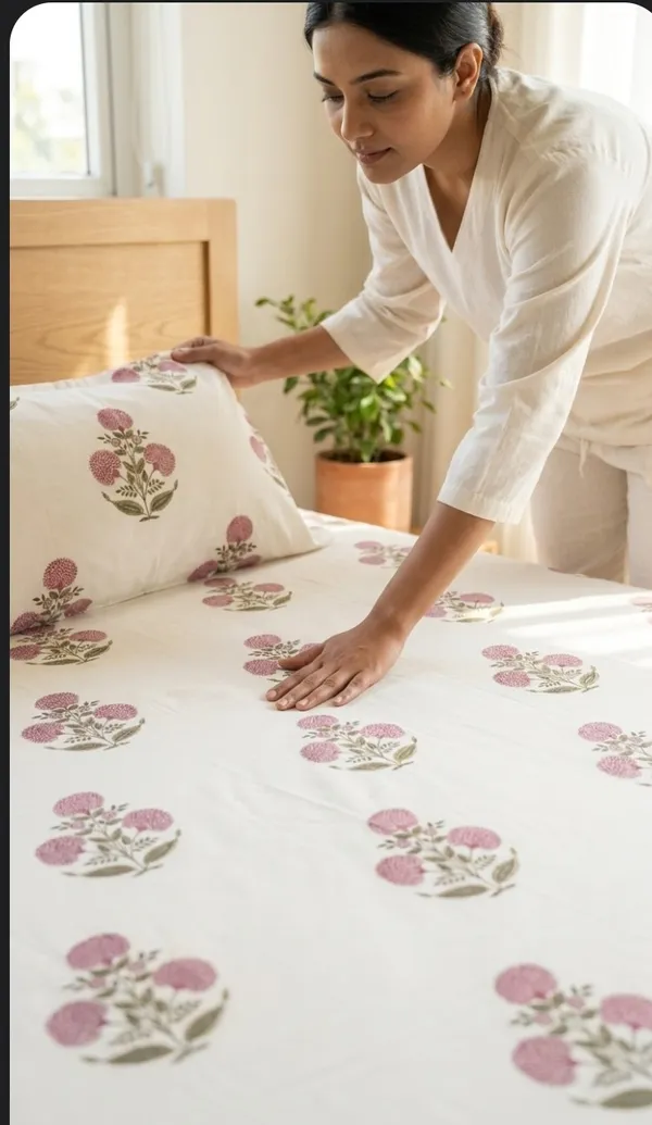 Cotton_|__Super_King_Size_|_Bedsheet_|_White_With_Pink_Handblock_|_2_Pillow_Covers|_-Star_Loom