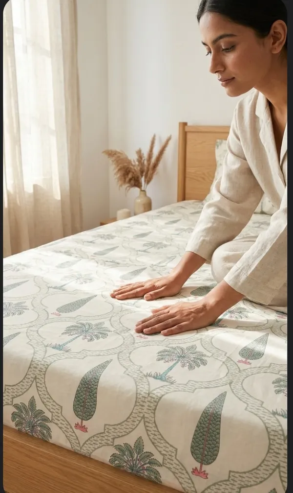 Cotton_|__Super_King_Size_|_Bedsheet_|_White_With_Multi_Handblock_|_2_Pillow_Covers|_-Star_Loom