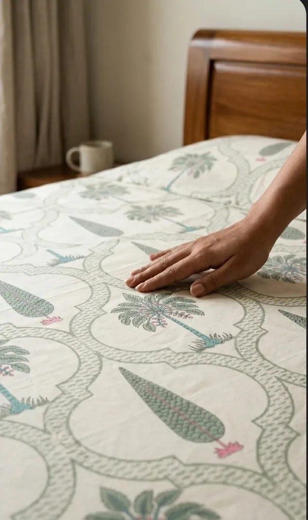 Cotton_|__Super_King_Size_|_Bedsheet_|_White_With_Multi_Handblock_|_2_Pillow_Covers|_-Star_Loom