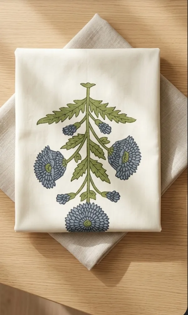 Cotton_|__Super_King_Size_|_Bedsheet_|_White_With_Blue_Flower_Handblock_|_2_Pillow_Covers|_-Star_Loom