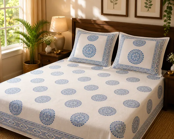 Yarn_Weave-_White_With_Blue_Print_King_Size_Bedsheet_for_Home_and_Decor