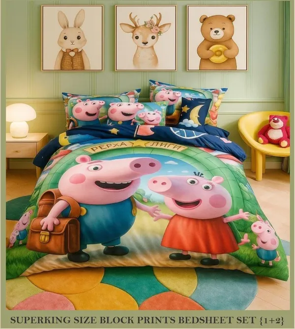 Cotton_Feel_|_Kids_Super_King_Size_|_Peppa_Pig_Block_Print_With_2_Pillow_Covers_|_-_Tiny_Tales