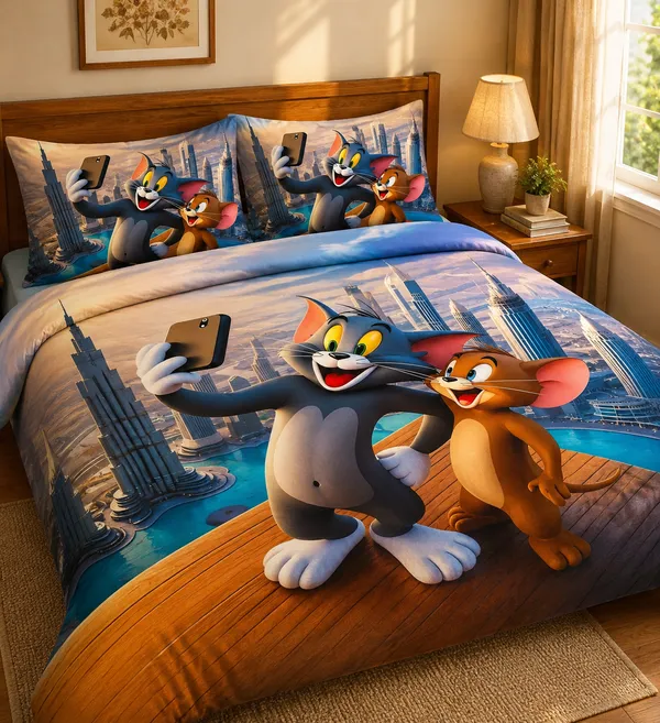 Cotton_Feel_|_Kids_Super_King_Size_|_Tom_and_Jerry_Block_Print_With_2_Pillow_Covers_|_-_Tiny_Tales
