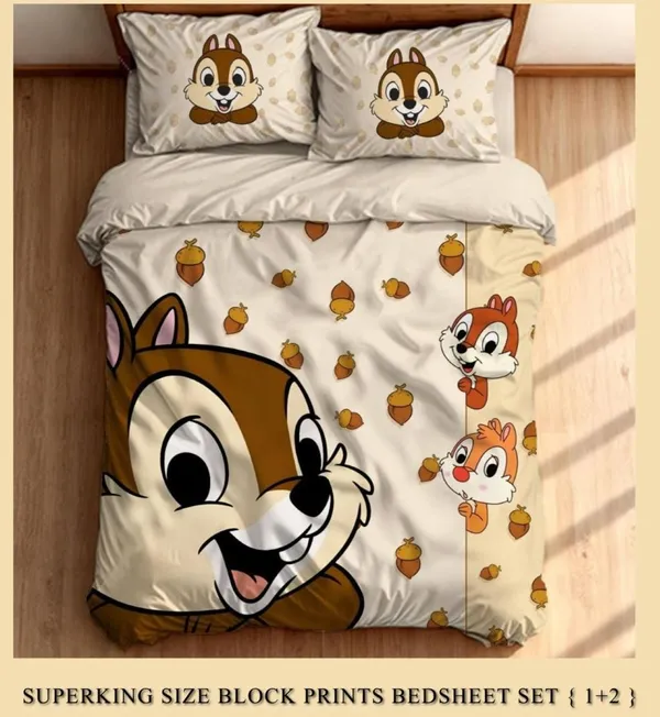 Cotton_Feel_|_Kids_Super_King_Size_|_Cream_With_Cartoon_Block_Print_With_2_Pillow_Covers_|_-_Tiny_Tales