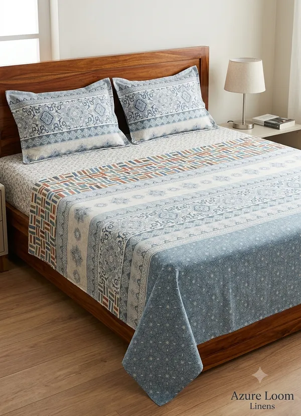 Cotton_|_Super_King_Size_|_Flat_Bedsheet_|_Blue_Color_With_2_Pillow_Covers|_-_Utkarsh