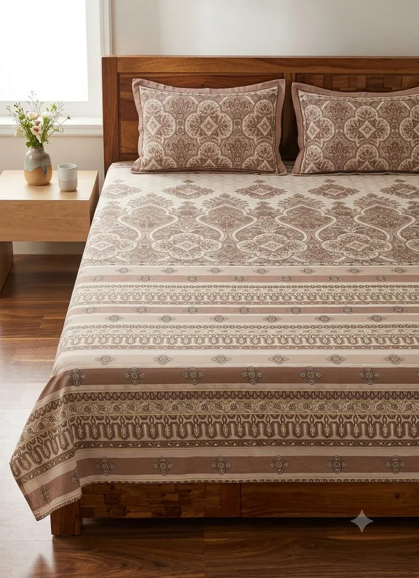 Cotton_|_Super_King_Size_|_Flat_Bedsheet_|_Brown_Color_With_2_Pillow_Covers|_-_Utkarsh