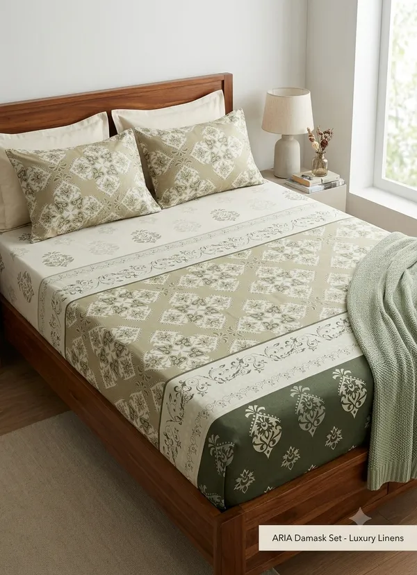 Cotton_|_Super_King_Size_|_Flat_Bedsheet_|_Green_Color_With_2_Pillow_Covers|_-_Utkarsh