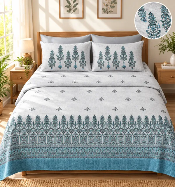 Cotton_|_Super_King_Size_|_Flat_Bedsheet_|_Blue_Color_With_2_Pillow_Covers|_-_Utkrisht