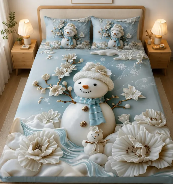 Glace_Cotton|_Super_King_Size_|_Flat_Bedsheet_|_7D_Frovia_Winter_Snowman_Design_With_2_Pillow_Covers|_-_Little_Dreamers