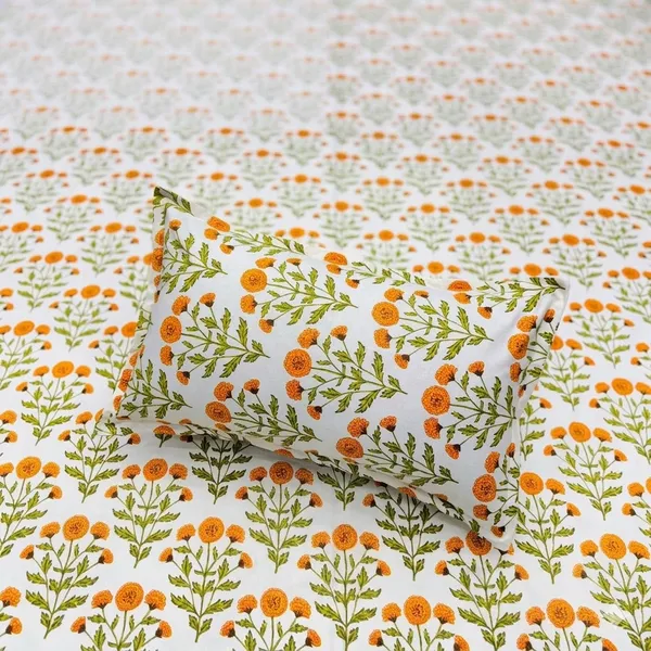 Cotton_|_King_Size_|_Fitted_Bedsheet_|_White_With_Orange_Print_With_2_Pillow_Covers_|_-_Vatika