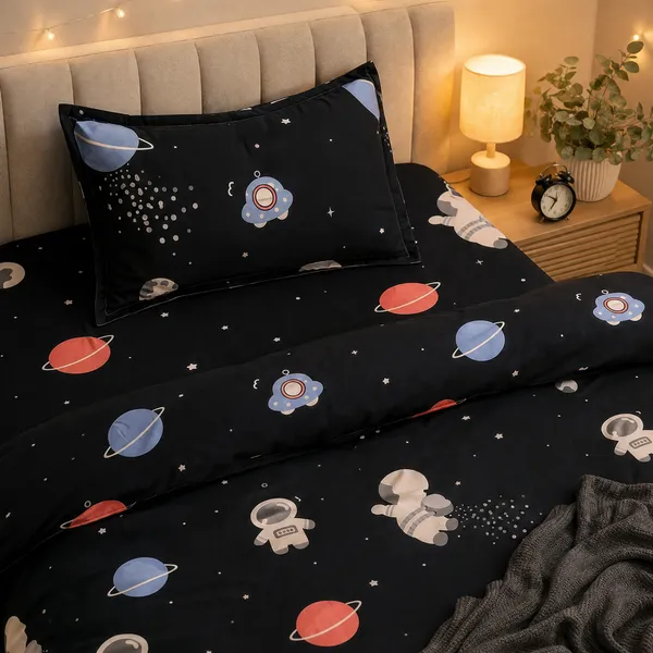Cotton_Blend_|_Super_King_Size_|_Flat_Bedsheet_|_Black_With_Space_Design_With_2_Pillow_Covers|_-_Little_Dreamers