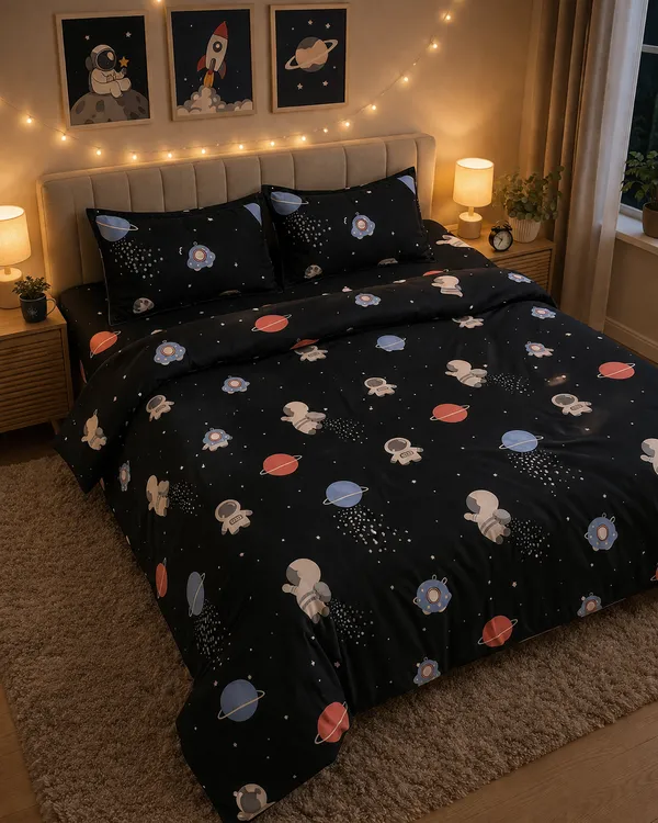 Cotton_Blend_|_Super_King_Size_|_Flat_Bedsheet_|_Black_With_Space_Design_With_2_Pillow_Covers|_-_Little_Dreamers