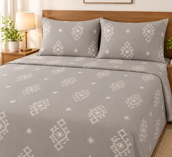 Cotton_|_Super_King_Size_|_Flat_Bedsheet_|_Grey_Color_With_2_Pillow_Covers|_-_Taarika