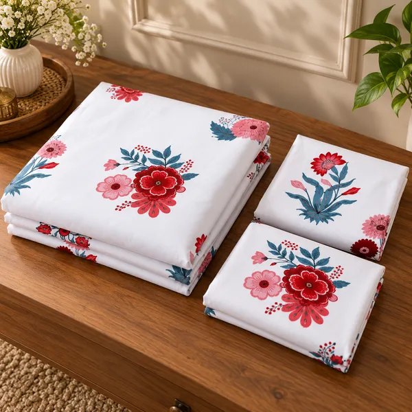 Cotton_|_Super_King_Size_|_Flat_Bedsheet_|_White_With_Red_|_2_Pillow_Covers|_-_Satrang