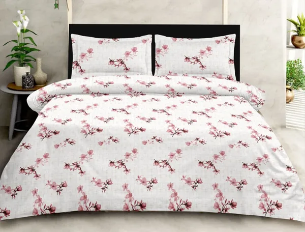 Cotton_|_Super_King_Size|_Flat_Bedsheet_|_Cream_With_Pink_Flowers_|_2_Pillow_Covers|_-_Sootra