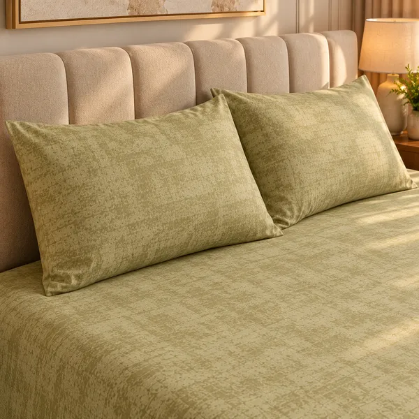 Cotton_|__King_Size_|_Flat_Bedsheet_|_Green_With_Texture_Design_|_2_Pillow_Covers|_-_Luxe_Weave