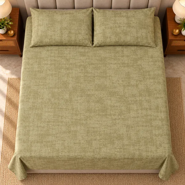 Cotton_|__King_Size_|_Flat_Bedsheet_|_Green_With_Texture_Design_|_2_Pillow_Covers|_-_Luxe_Weave