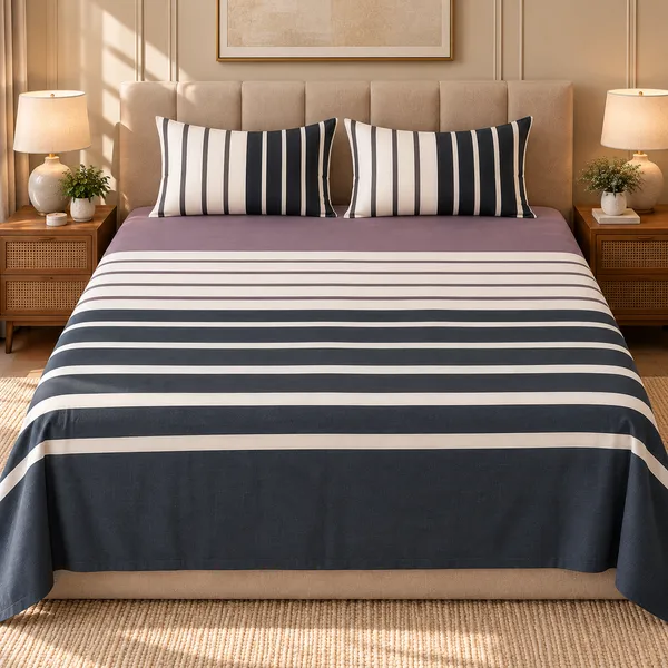 Cotton_|__Super_King_Size_|_Flat_Bedsheet_|_Purple_With_Blue_Design_|_2_Pillow_Covers|_-_Marina