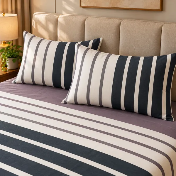 Cotton_|__Super_King_Size_|_Flat_Bedsheet_|_Purple_With_Blue_Design_|_2_Pillow_Covers|_-_Marina