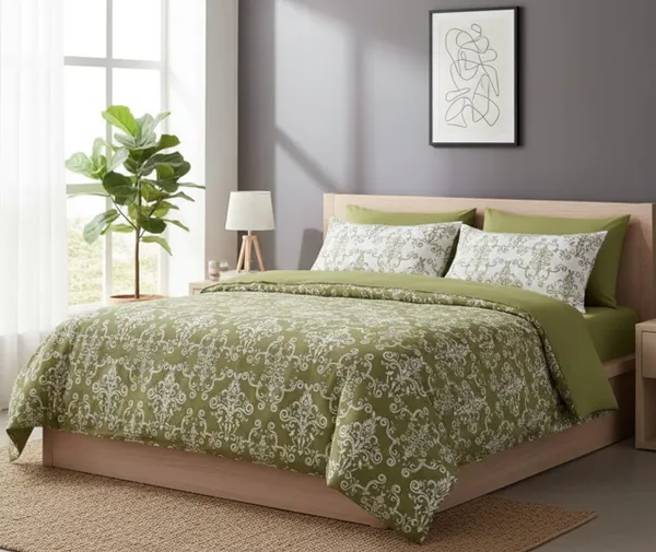 Cotton_|_Super_King_Size|_Flat_Bedsheet_|_Green_With_Contrast_White_Pillow_|_2_Pillow_Covers|_-_Aabha_Collection