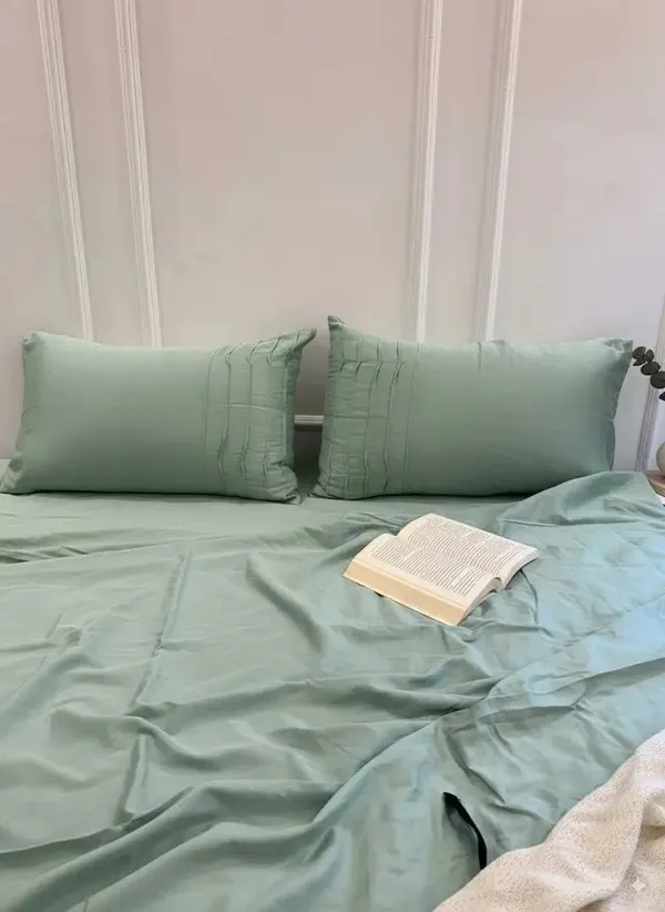Cotton_|_Super_King_Size|_Flat_Bedsheet_|_Sage_Green_|_2_Pillow_Covers|_-_Sootra_Saaj