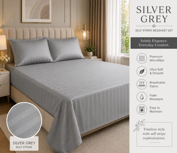 Cotton_|_Super_King_Size|_Flat_Bedsheet_|_Silver_Grey_With_2_Pillow_Covers|_-_Chitrangi