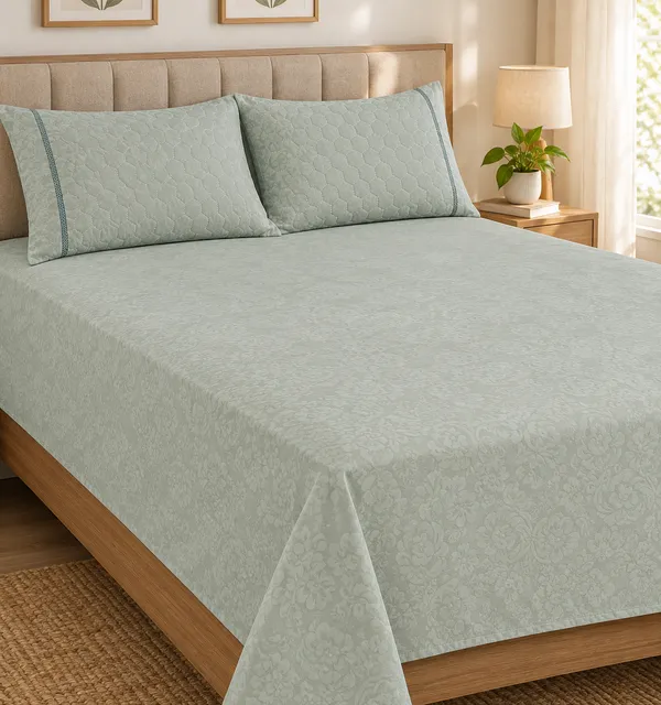 Cotton_Blended|_Super_King_Size_|_Flat_Bedsheet_|_Sky_Blue_With_2_Quilted_Pillow_Covers|_-_Aakriti
