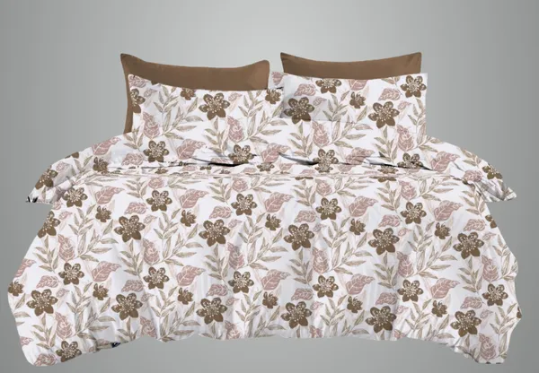 Cotton_|_Super_King_Size|_Flat_Bedsheet_|_Beige_With_Brown_Flowers_|_2_Pillow_Covers|_-_Sootra