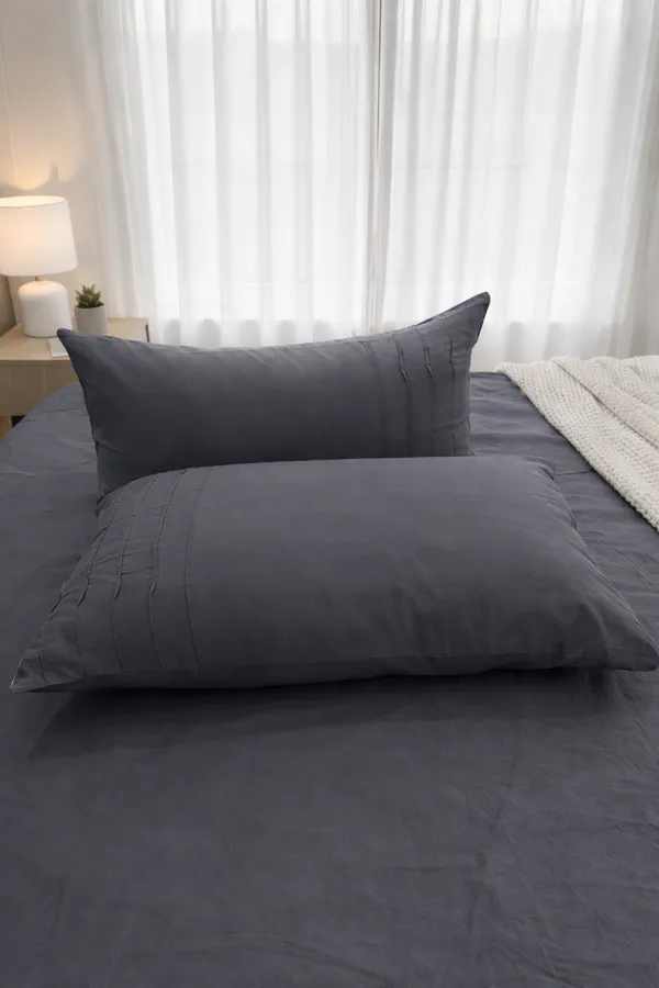 Cotton_|_Super_King_Size_|_Flat_Bedsheet_|_Dark_Grey_|_2_Pillow_Covers|_-_Sootra_Saaj