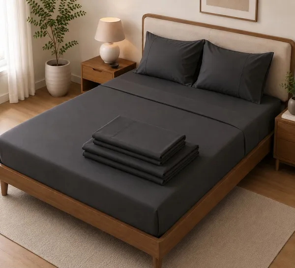 Cotton_|_Super_King_Size_|_Flat_Bedsheet_|_Dark_Grey_|_2_Pillow_Covers|_-_Sootra_Saaj