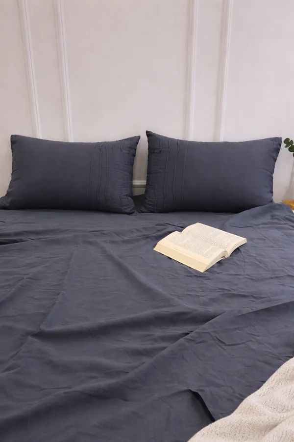 Cotton_|_Super_King_Size_|_Flat_Bedsheet_|_Dark_Grey_|_2_Pillow_Covers|_-_Sootra_Saaj