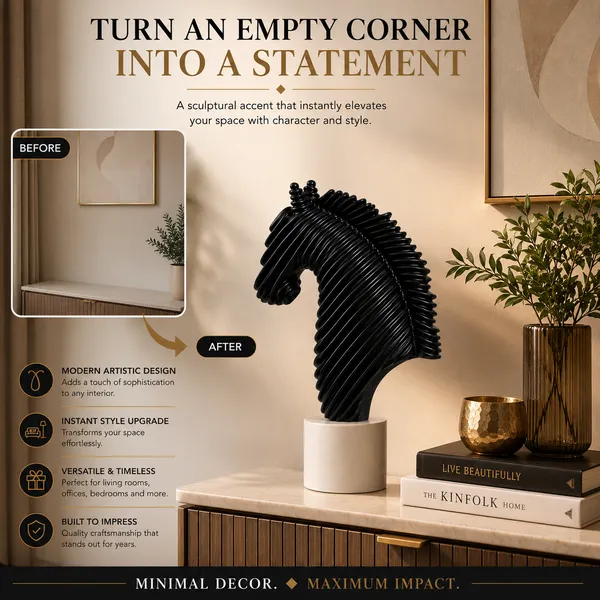 SHANKHCRAFT_Horse_Head_Showpiece_for_Home_Decor,_Black_Abstract_Horse_Sculpture_Statue,_Modern_Tabletop_Decorative_Figurine_for_Living_Room,_Office_&_Study,_33_cm