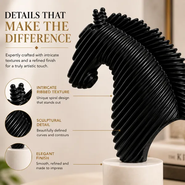 SHANKHCRAFT_Horse_Head_Showpiece_for_Home_Decor,_Black_Abstract_Horse_Sculpture_Statue,_Modern_Tabletop_Decorative_Figurine_for_Living_Room,_Office_&_Study,_33_cm