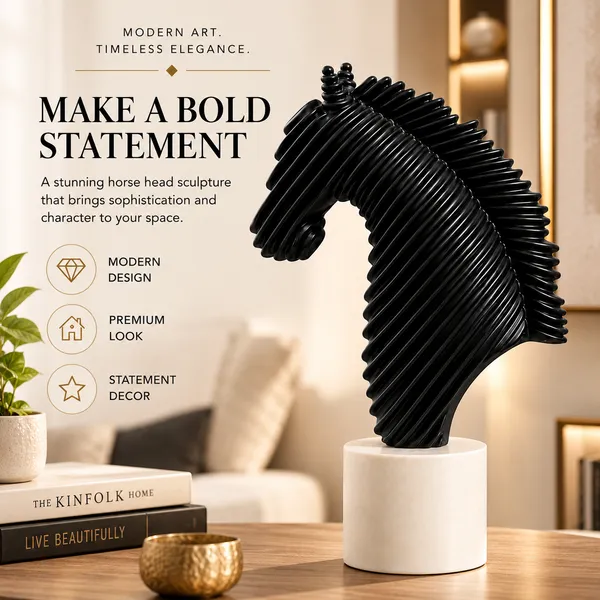 SHANKHCRAFT_Horse_Head_Showpiece_for_Home_Decor,_Black_Abstract_Horse_Sculpture_Statue,_Modern_Tabletop_Decorative_Figurine_for_Living_Room,_Office_&_Study,_33_cm