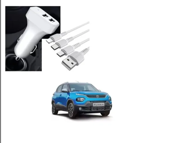White_2_Usb_Car_Dock_With_3_In_1_Cable_For_Car_And_Mobile_Phones