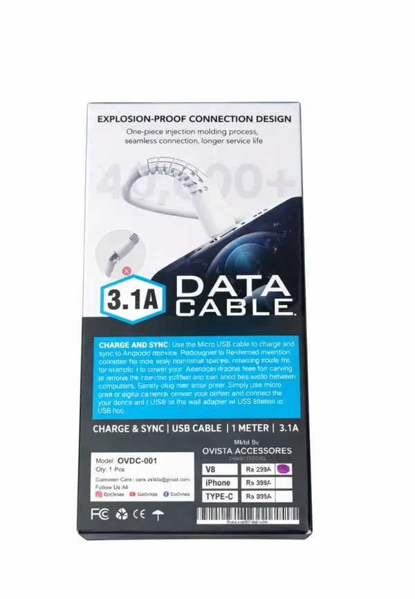 White_3.1A_V8_Cable_For_Mobile_Phones