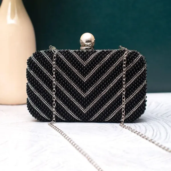 House_Of_Ilahi_Black_Pearl_Beaded_Party_Clutch