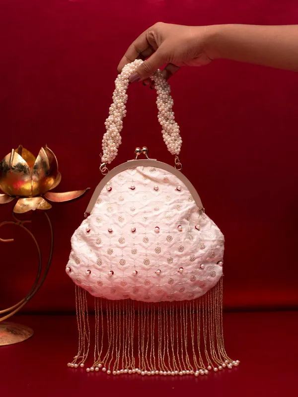 Peach_Cream_Pearl_Potli_Clutch_Bag_For_Women